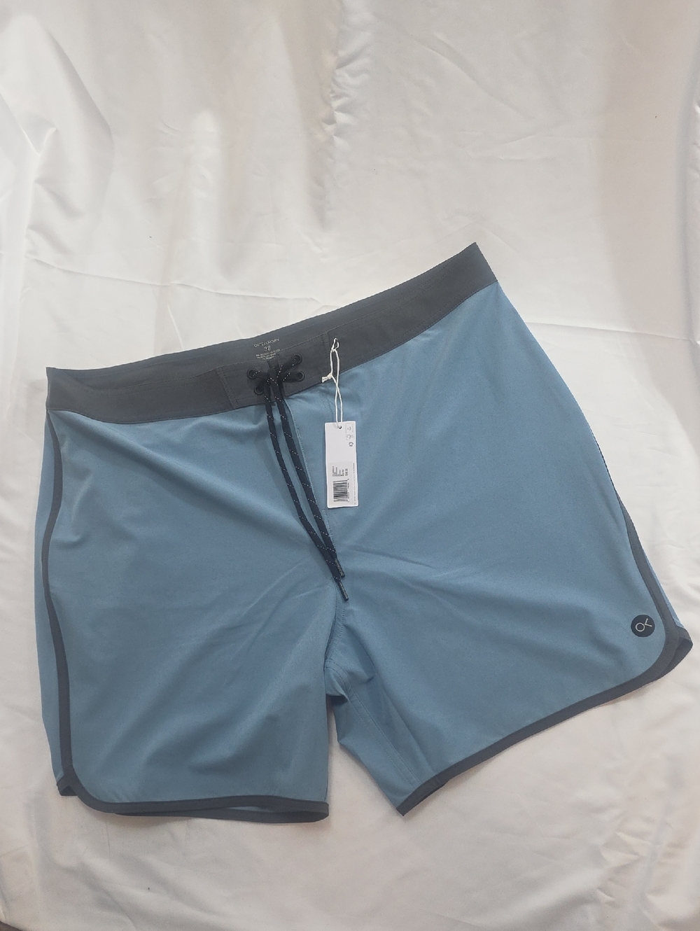 NWT Men's Outerknown "All Time Scallop Trunks" in Blue/Grey. Size W 38"